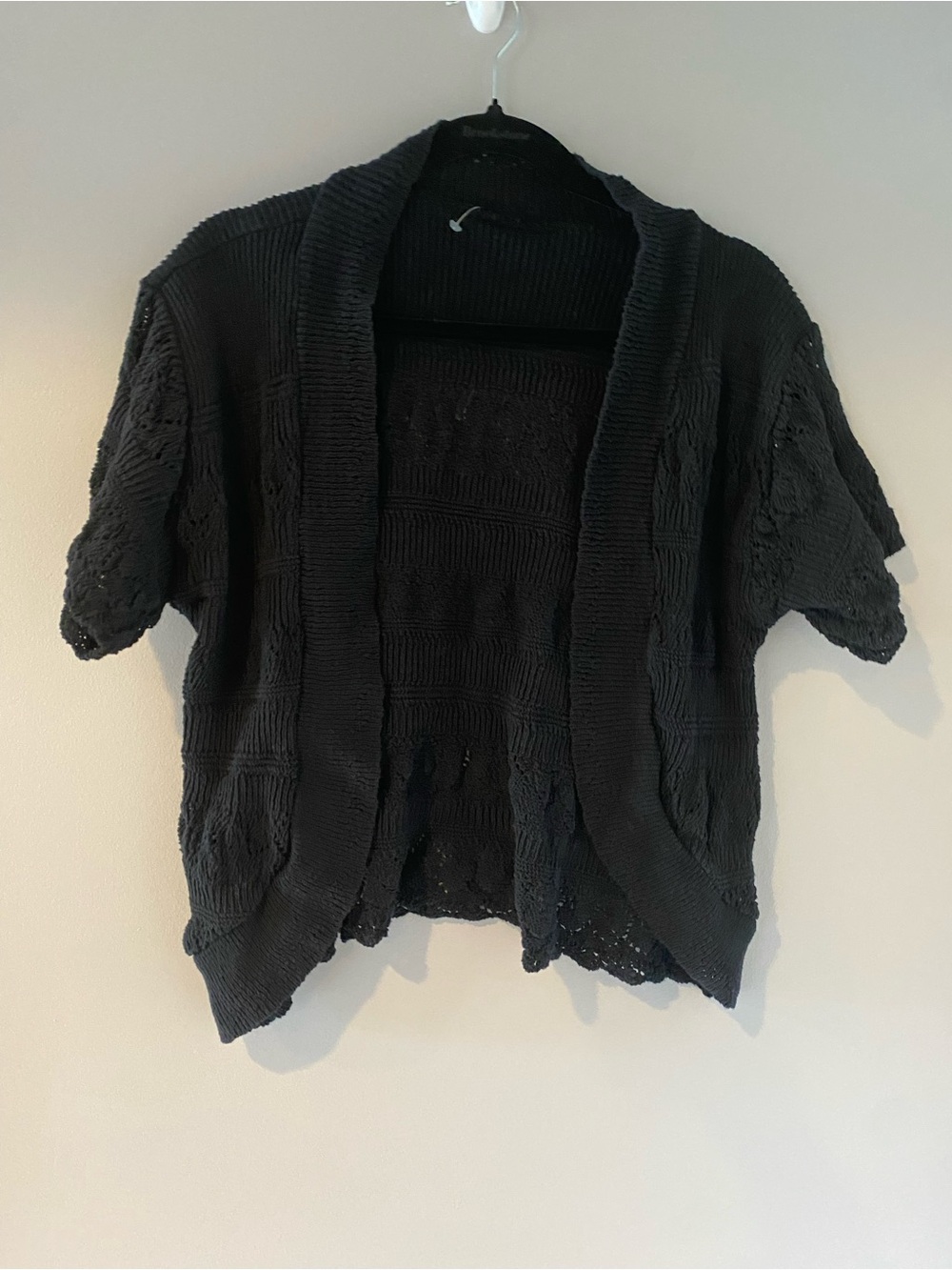 Black Short-Sleeve Open Cardigan Sweater - Women